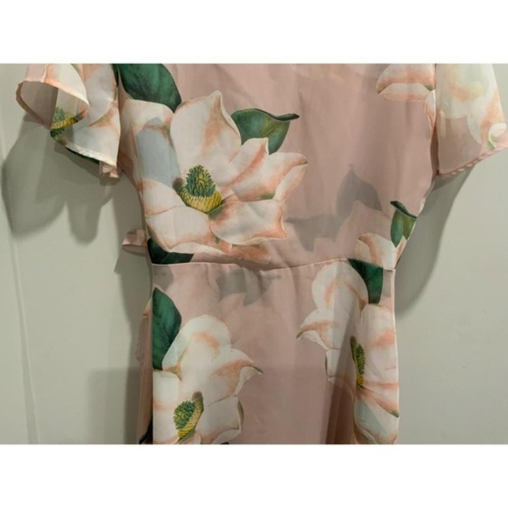 Show Me Your Mumu Pink Magnolia Floral Ruffle Wrap Mini Dress Small - Picture 15 of 17